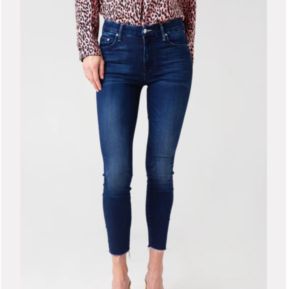 MOTHER sz 27 High Waisted Looker Ankle Fray Jean Enchantment Dark Wash Denim